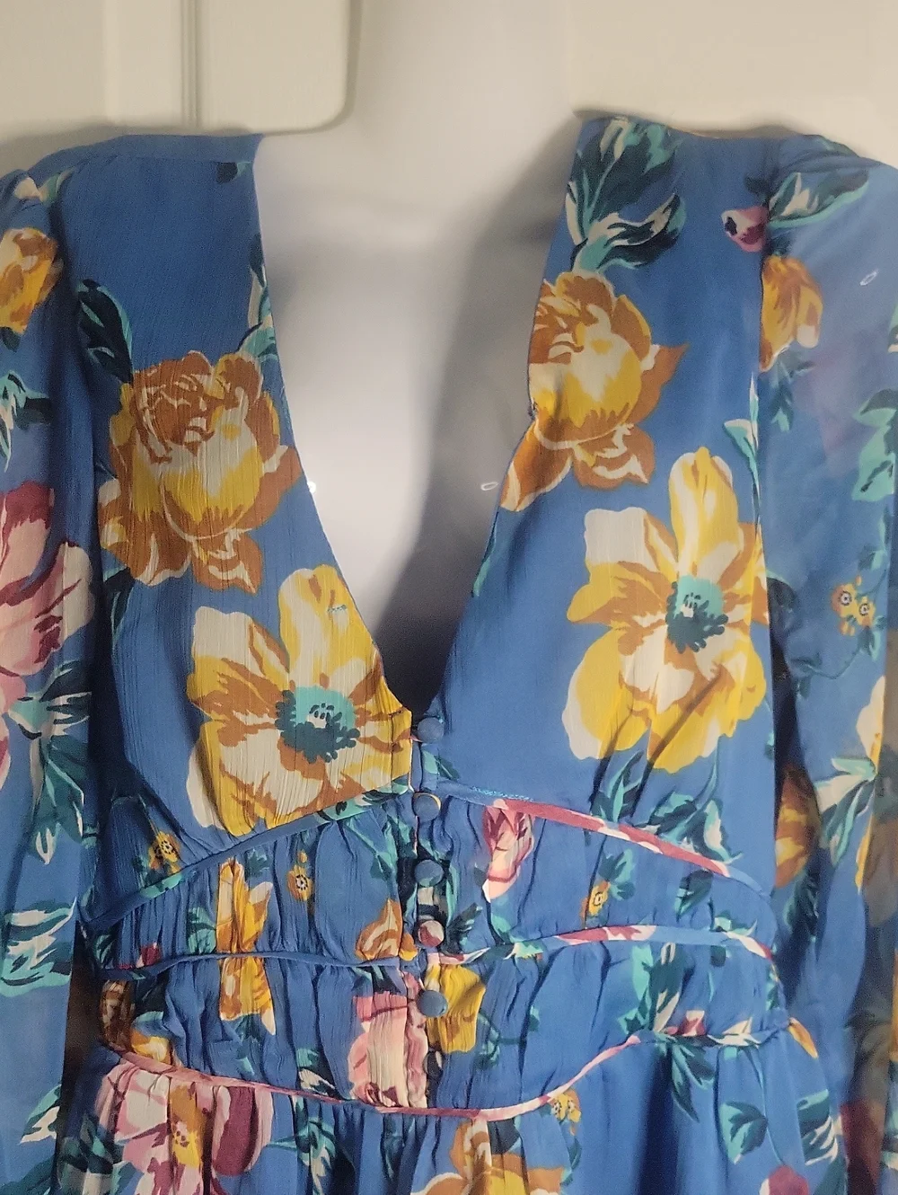 Patrons of Peace Small Blue Floral Button Corset Long Sleeve Mini Dress - Picture 3 of 8